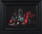 Fiona Pardington, Still Life with My Mother's Roses, Pomegranates, and Silver Platter of Ihumoana, Ripiro Beach, pigment inks on Hahnemuhle paper, 1/10 (2013)