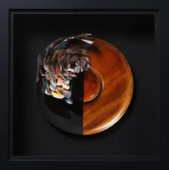Peter Madden, Butterfly Round Mount, found object & images and mixed media