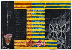Fatu Feu'u, Penaia Uli Uli, acrylic and oil stick on unstretched canvas