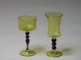 Benjamin Edols and Kathy Elliott, Pair of Venetian style goblets, blown glass, green and aubergine