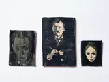 Scott McFarlane, Untitled - three portraits, handmade terracotta tiles with black and white glazes
