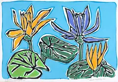 Water lillies by Claudia Pond Eyley, hand-coloured screenprint, 12/30, sold Feb 2021