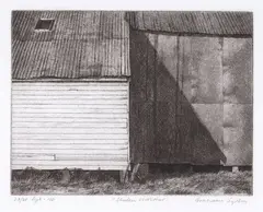 Grahame Sydney, Cluden Woolshed, etching, 23/25