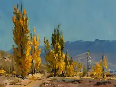 Autumn Bendigo, South Island by Douglas Badcock, oil on board, sold Feb 2021
