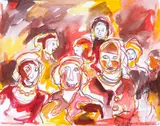 Agnes Wood, Untitled - Laughing Women, ink and watercolour on paper