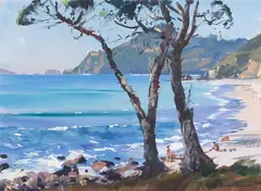 Rings Beach by Douglas Badcock, oil on board, sold Feb 2021