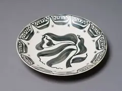 Large hand potted platter by Frank Carpay for Crown Lynn, hand painted ceramic with stylised floral and geometrical design, C.1950's, offered Dec 2020