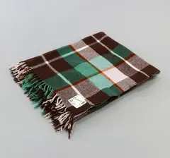 Onehunga Mills, Smaller travel rug, in a green, brown, beige and orange tartan design