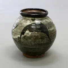 Mashiko Pottery, Jar in the manner of Hamada Shoji, stoneware with dark brown brushwork over a grey glazed background