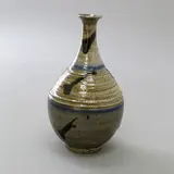 Japanese Studio Pottery, Bottle vase, stoneware with salt glaze and painted gestural decoration