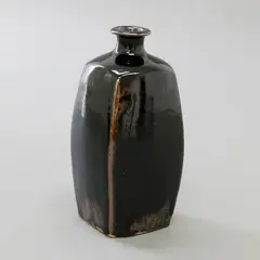 Mashiko Pottery, Bottle vase, stoneware with tenmoku glaze