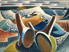 John Ritchie, Untitled - Abstract Landscape with Tree Forms, watercolour