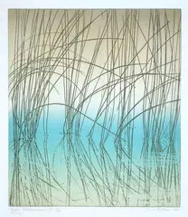 June Ritchie, Reeds - Rotopounamu II, etching, 7/40