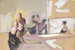 Untitled - At the Bar by Garth Tapper, oil on board, sold Dec 2020