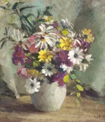 Ida Gertrude Eise, Daisies, oil on canvasboard