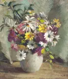 Ida Gertrude Eise, Daisies, oil on canvasboard