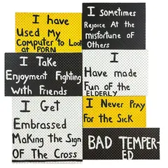 Richard Lewer, Pegboard Confessions (Bad Tempered), acrylic on pegboard, seven panels