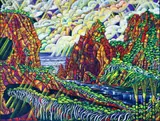 Dean Buchanan, View of Lion Rock, oil on unstretched jute canvas