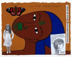 Child Hunger/Damaged Potential I by Robyn Kahukiwa, collage on silkscreen print, offered Dec 2020