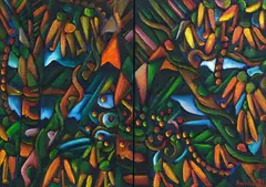 Dean Buchanan, Kowhai, oil on hessian