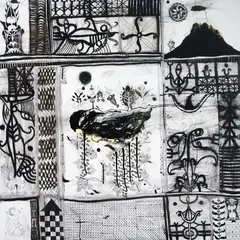 John Pule, The Upper Room, acrylic and enamel on canvas