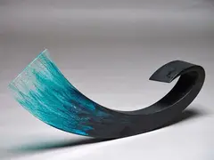 Galia Amsel, West Coast Surf, hand-smoothed and polished, cast bullseye emerald and clear glass