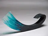 Galia Amsel, West Coast Surf, hand-smoothed and polished, cast bullseye emerald and clear glass