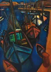 Rudolf Gopas, Lyttleton Harbour, oil on board