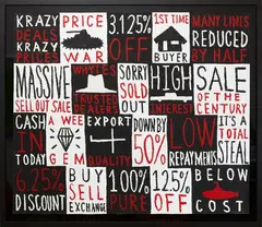 Price War by Peter Robinson, oil and acrylic on unstretched canvas, sold Sep 2020