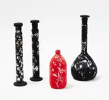 Elizabeth McClure, Faux Domestive Science Series, scientific lab glassware with velvet flocking, four pieces