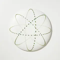 Elizabeth Thomson, Astrophysics III, No. I, gesso on shaped board with applied enamel on lost-wax, cast bronze