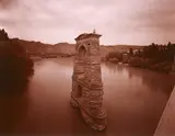Laurence Aberhart, Old Bridge Structure from New Bridge, Clutha River, Alexandra, Dec 1980