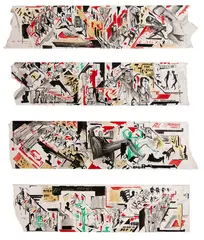 Bill Hammond, All Tomorrow’s Parties, acrylic on wallpaper, four panels