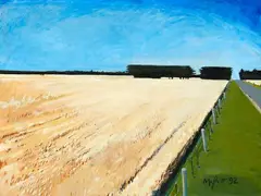 Ripe Wheat Paddock No. 2 by Trevor Moffitt, oil on hardboard, sold Jun 2020
