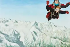 Untitled – skydiving by Mark Olsen, acrylic on canvas, offered Jun 2020