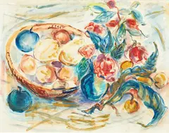 Gabrielle Hope, Still Life with Fruit and Flowers, gouache and pastel on paper