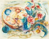 Gabrielle Hope, Still Life with Fruit and Flowers, gouache and pastel on paper