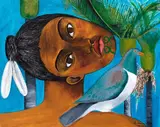Robyn Kahukiwa, Māori Woman with Cabbage Tree and Wood Pigeon