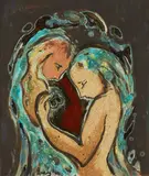 Lucy Boyd Beck, Lovers, painting on glazed earthenware tile