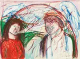 Jeffrey Harris, Untitled – two figures in a landscape, pastel on paper