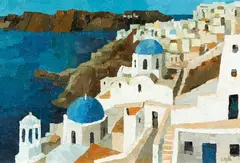 Untitled – Greek Village Scene by Tom Esplin, oil on board, sold Jun 2020