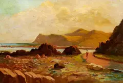 Ernest William Christmas, Riding the Coast Road, Wellington Harbour, oil on canvasboard