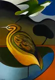 Don Binney, Pipiwharauroa over Matuku, oil on board