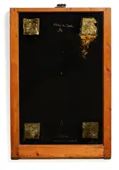 Ralph Hotere, Lo Negro Sobre Lo Oro, lacquer on glass, gold leaf, gold dust and window frame