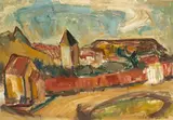 Toss Woollaston, Landscape with Tower, Greymouth
