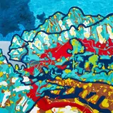 Pat Hanly, Huia Hills, enamel and oil on board