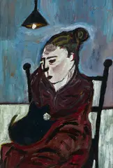 Patrick Hayman, Woman with a Cat, oil and tempera on board