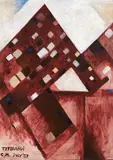 Colin McCahon, Red Titirangi, oil on card