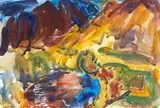 Untitled – Landscape by Toss Woollaston, watercolour and gouache, sold Nov 2019