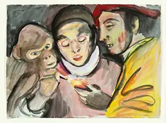 Ricky Swallow, Aping the Humans, watercolour